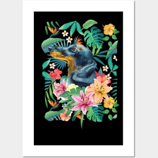 Tropical Black Tan Dachshund Doxie 2 Posters and Art